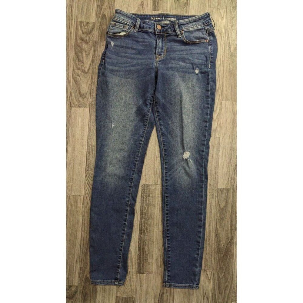 Old Navy Size 2 Regular Rockstar Mid Rise Distressed Skinny‎ Blue Jeans